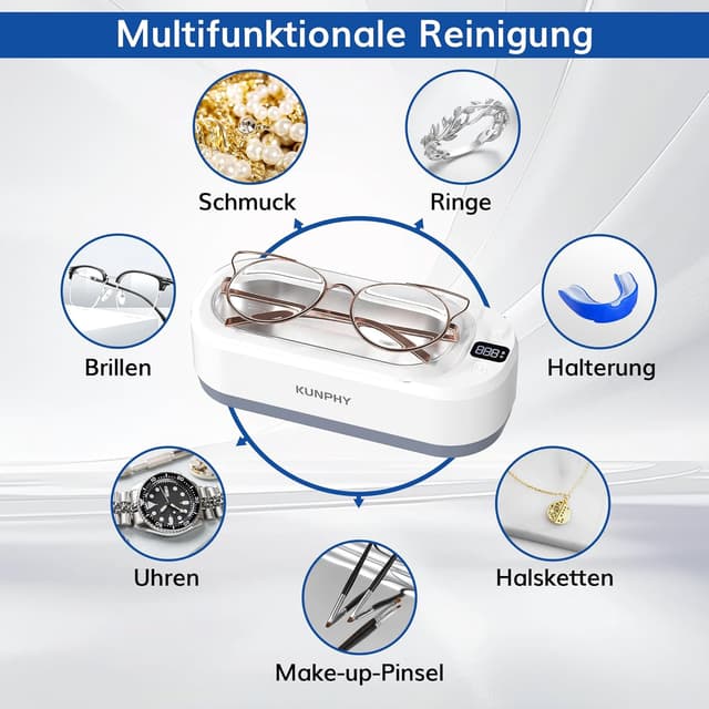 Detalle de kunphy Ultraschallreinigungsgerät 48.000 Hz – 350 ml mit digitalem Timer für Brillen, Schmuck & mehr