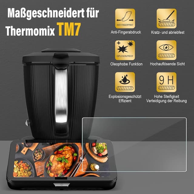 Detalle 2 de Panzer Displayschutzfolie für Vorwerk Thermomix TM7 (9H) – passgenau, fettabweisend & kratzfest, 1 Stück