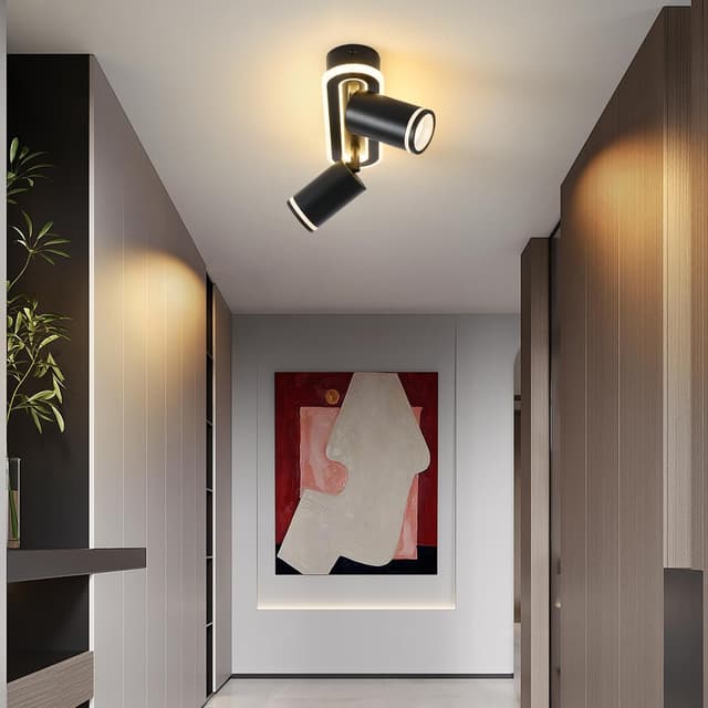 Thumbnail 6 de SANSHI Deckenleuchte 2-flammig mit LED, schwenkbar 350°: 15W + 2x 5W GU10 Spots, 3000K warmweiß, schwarz