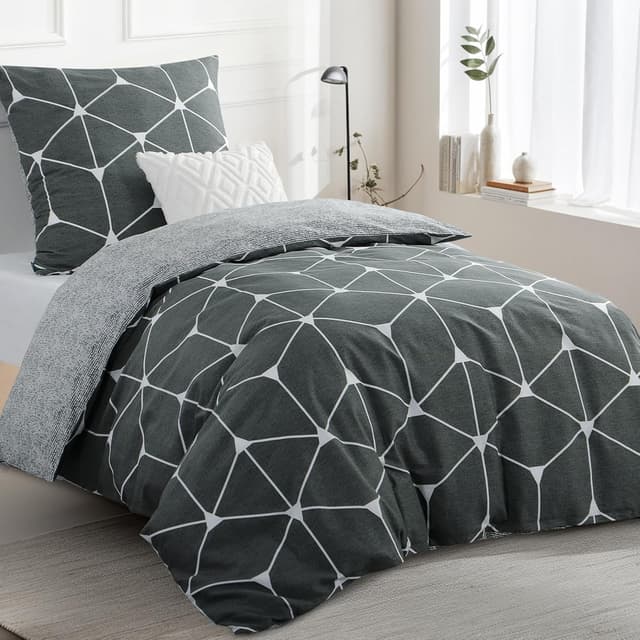 Detalle de RUIKASI Bettwäsche 155x220 Baumwolle, 2-teilig Anthrazit (mit Reißverschluss)