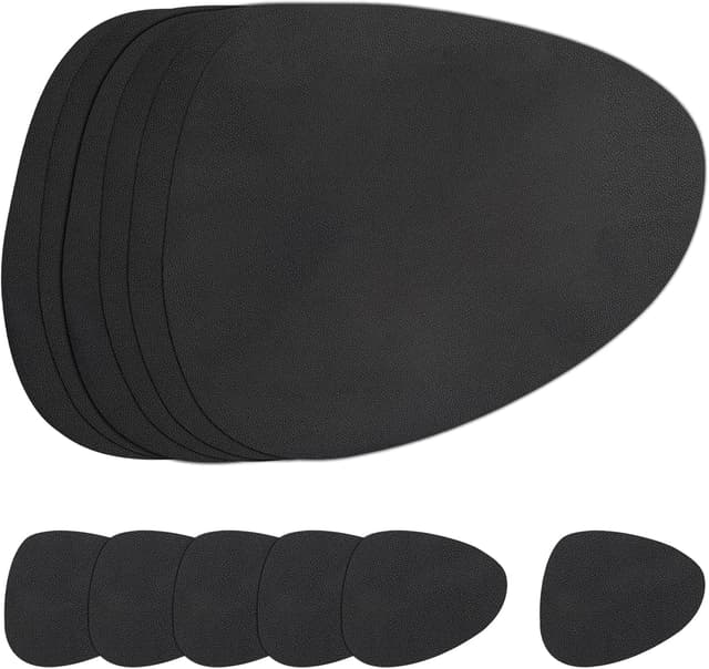Detalle de Myir JUN Tischsets aus Kunstleder (Schwarz) mit Untersetzern – abwaschbar, doppelseitig, rutschfest (6er-Set)