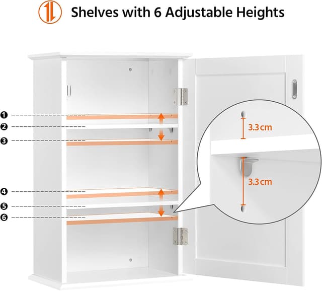 Thumbnail 4 de Yaheetech Mobiletto pensile da bagno con anta e ripiano regolabile