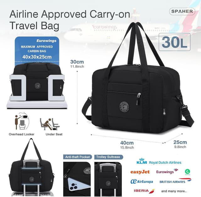 Detalle de Sac de voyage cabine SPAHER 2X (40x30x25 cm, 30 L) imperméable avec trousse de toilette