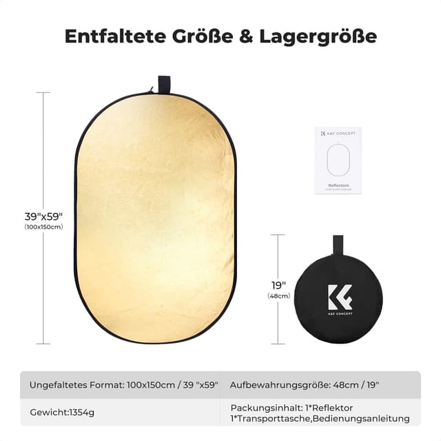 Thumbnail 5 de K&F CONCEPT 5 in1 Fotografie Licht Reflector 100x150cm Oval