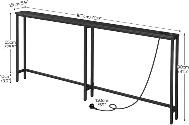 Detalle 1 de Hoobro Mesa Consola Estrecha con Carga USB y Toma ⚡