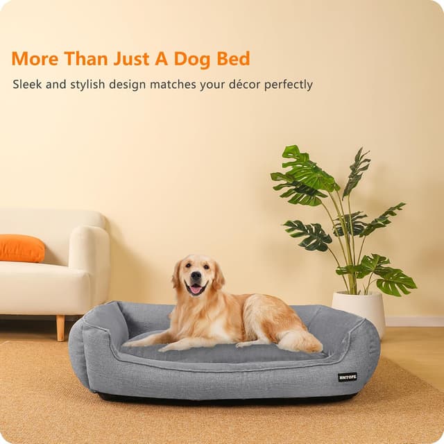 Detalle 2 de HMTOPE Hundebett, Hundesofa & Kissen – abnehmbar und waschbar, Hellgrau, 110 x 86 x 26 cm