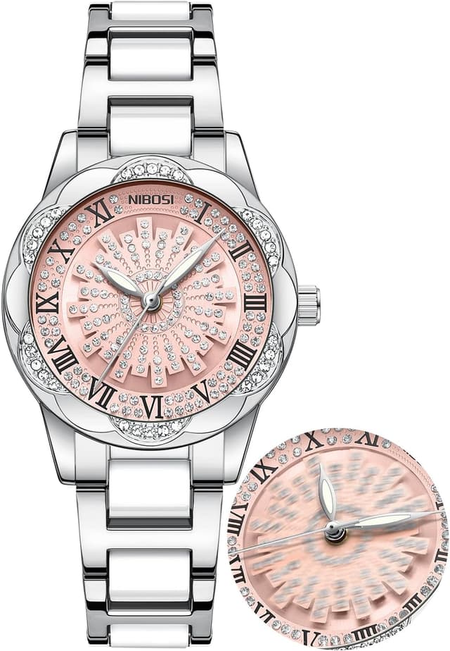 Detalle de NIBOSI Orologio da donna analogico al quarzo con quadrante diamantato e lunetta con dettagli luminosi