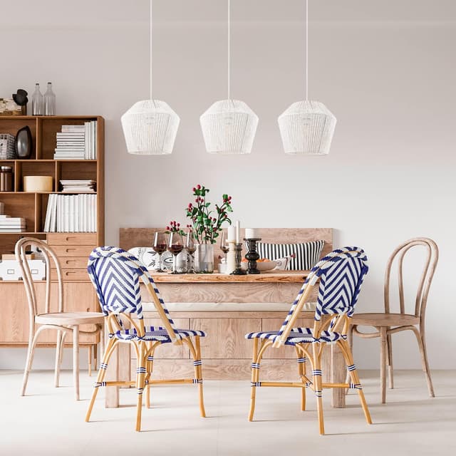 Detalle de Suspension pour table à manger en osier et papier Paco Home (E27, blanc, Ø33 cm)