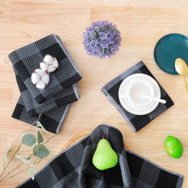 Thumbnail 6 de Homaxy Kitchen Towels and Dishcloths Set (8-Pack) – 100% Cotton Waffle Weave, Black & Grey