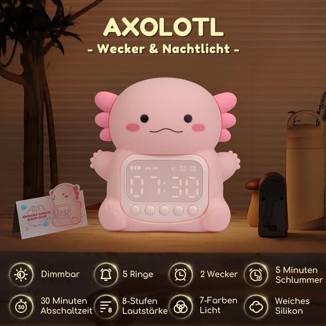 Detalle 2 de Yiliaw Axolotl Wecker mit Nachtlicht