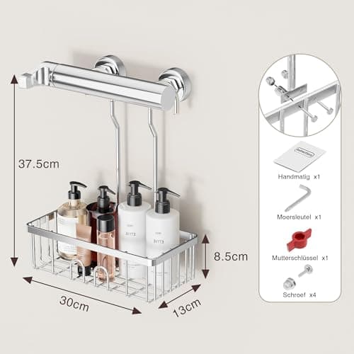Detalle de Cesta de ducha colgante pickpiff sin taladrar en acero inoxidable SS304 (30 x 13 x 8,5 cm)