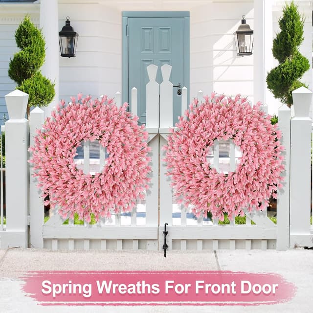 Thumbnail 3 de 26 Inch Pink Forsythia Spring Wreath