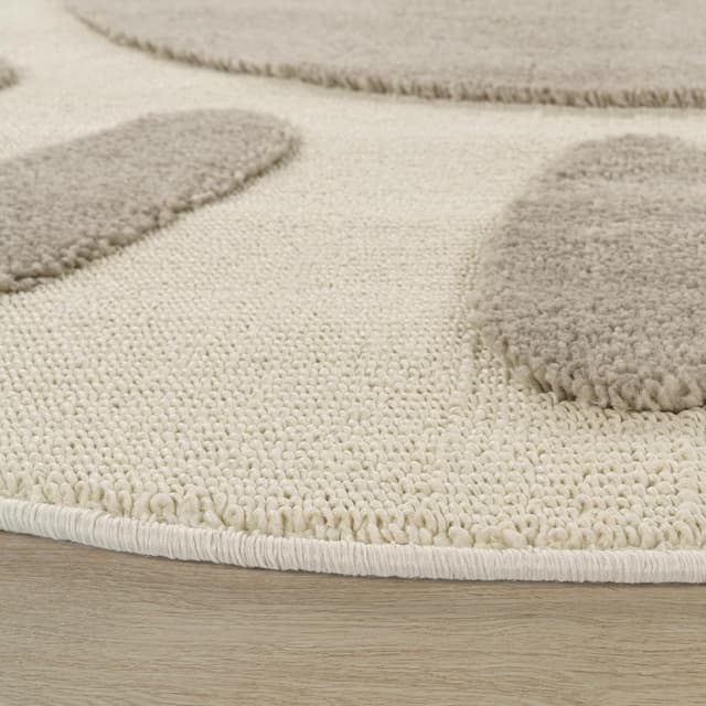 Detalle de Tapis enfant Paco Home rond 120 cm effet 3D tons naturels, couleur crème (soleil)