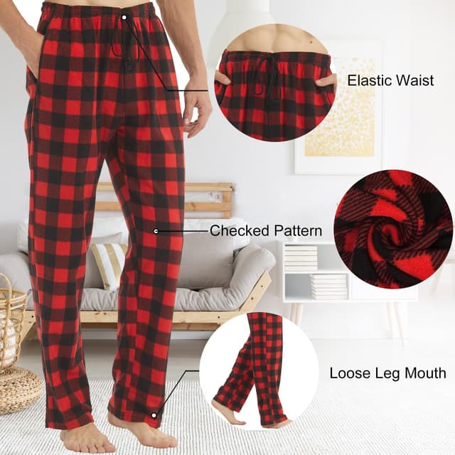 Detalle 2 de LNFINTDO Lot de 1 à 2 pantalons de pyjama homme en polaire à carreaux avec poches