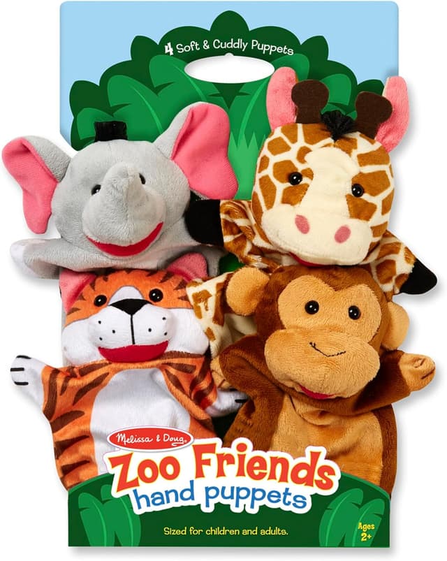Detalle de Melissa & Doug Zoo Friends Hand Puppets (Set of 4) – Elephant, Giraffe, Tiger and Monkey