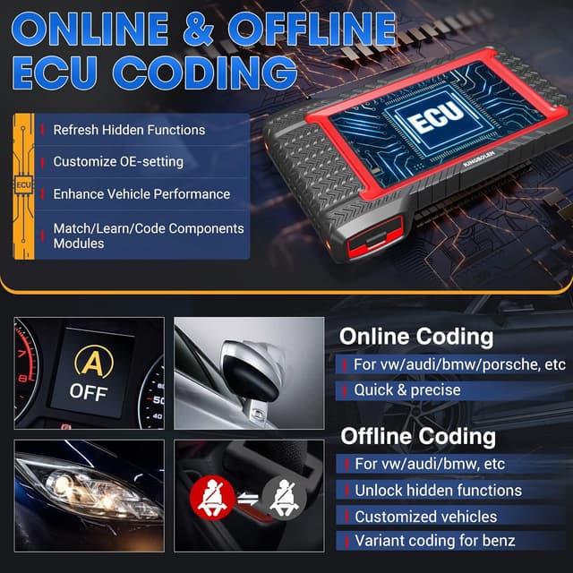 Detalle de KINGBOLEN K7 bi-directional OBD2 diagnostic tool with ECU coding and 36+ reset services