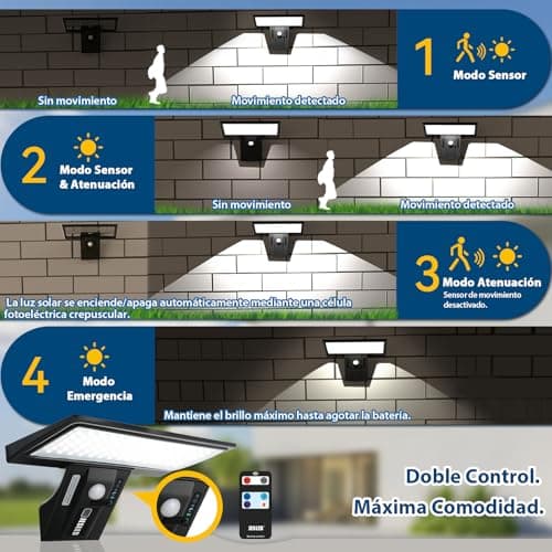 Detalle de JESLED Luz Solar Exterior con Sensor de Movimiento (2 paquetes, 90 LED) e IP65 para jardín y camino