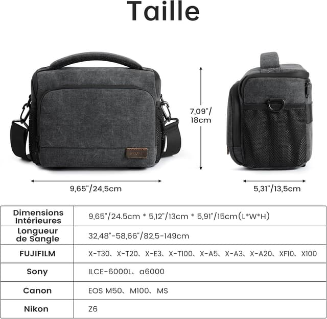 Detalle 2 de Sac photo étanche S-ZONE pour DSLR/SLR (24,5 × 13,5 × 18 cm) avec bandoulière et compartiments