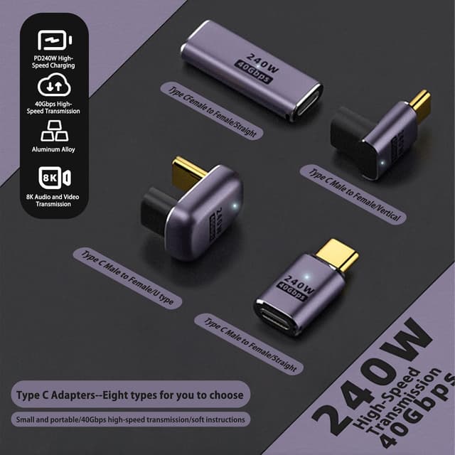 Detalle de Leehitech Type C Adapter Set (USB-C 4.0, 40 Gbit/s, 240 W) mit Winkelsteckern für Computer