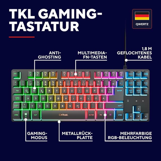 Detalle 2 de GXTrust 833 Thado TKL Gaming-Tastatur (QWERTZ) – kompakte 80%-Bauform, Metall, Anti-Ghosting & LED