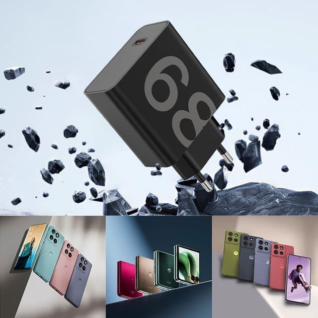 Detalle de Caricabatteria 68W per Motorola e Lenovo con protezione intelligente (USB-C e Micro USB)