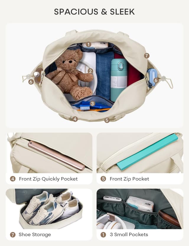 Detalle de BAGZY sac de voyage cabine 40x35x20 cm (32 L) avec compartiment chaussures et poches pour week-end