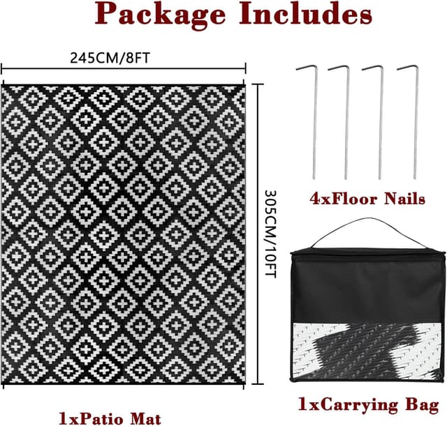 Detalle 2 de Homcomodar Outdoor Rug Reversible 245x305cm (Black) UV resistant polypropylene camping mat