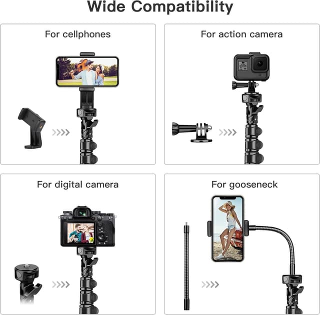 Detalle de JOILCAN 68" Phone Tripod with Overhead Gooseneck & Remote Control for Smartphones