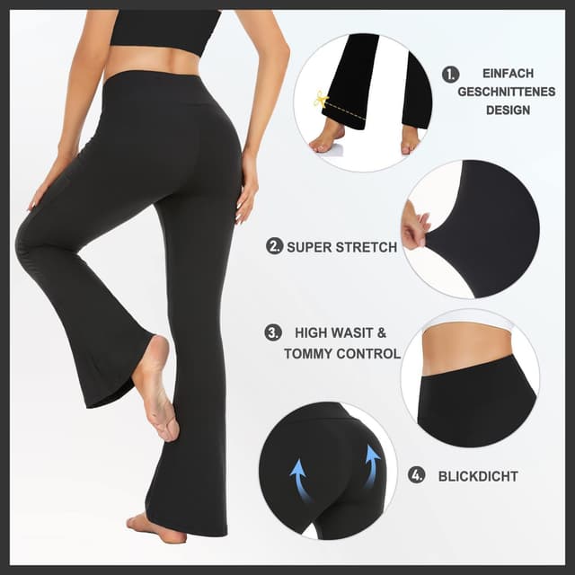 Detalle de ACTINPUT Yogahose Damen Schlaghose – Flared Leggings Bootcut für Fitness, Yoga & Alltag