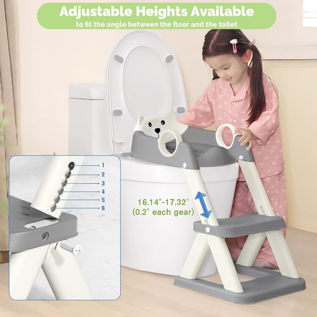 Detalle de COOSEYA 2-in-1 Toilet Seat & Potty Training Step Stool for Toddlers (Grey Cream)