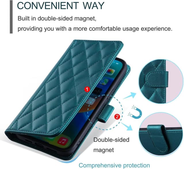 Detalle de YANJIEER ESONG Handykette Schutzhülle für iPhone 17 Air – Leder-Flip-Case mit Kartenfächern, Magnetverschluss und Standfunktion (grün)