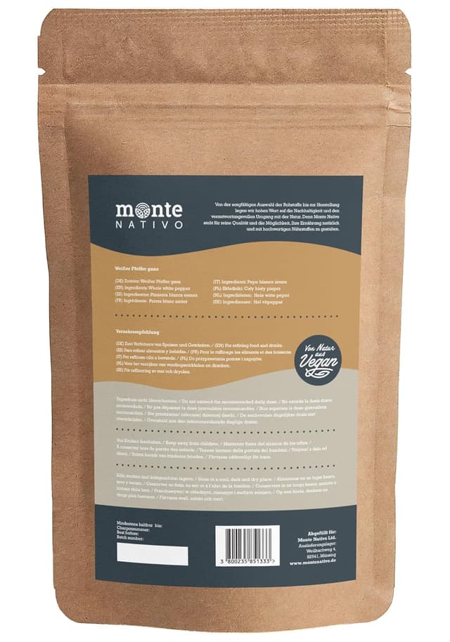 Detalle de Weiße Pfefferkörner Monte Nativo (500 g) – ganz, zum Kochen und Würzen