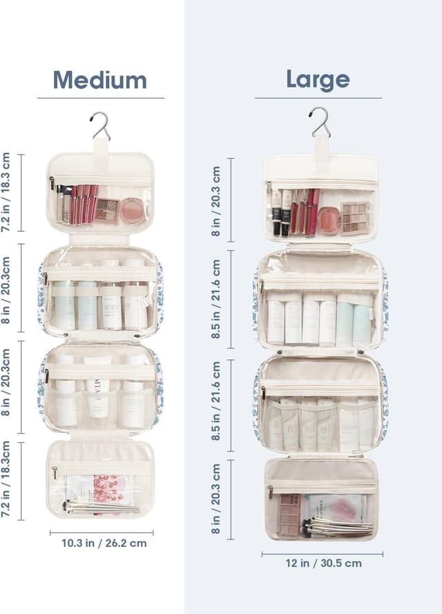 Detalle de Narwey Large Hanging Travel Toiletry Bag for Women (Little Blue Flower) – Organiser wash bag with hook