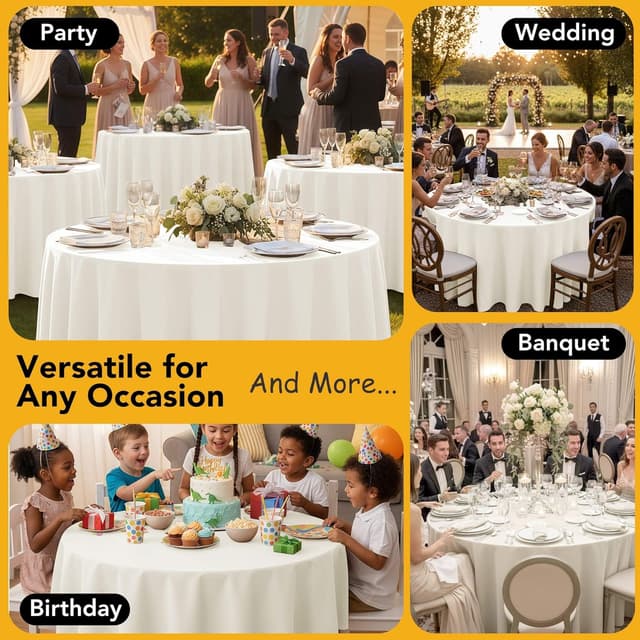 Detalle de Dailyset 6-Pack Ivory Round Tablecloths (120 Inches) for 5–6 Ft Round Tables