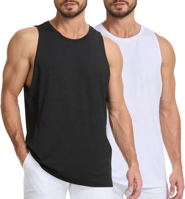 Detalle de AMZSPORT set da 2 canotte uomo senza maniche in poliestere ed elastan per palestra e allenamento