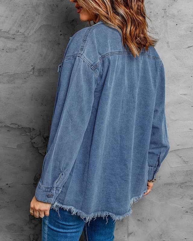 Detalle de Vetinee Oversized Denim Shacket Blue đ