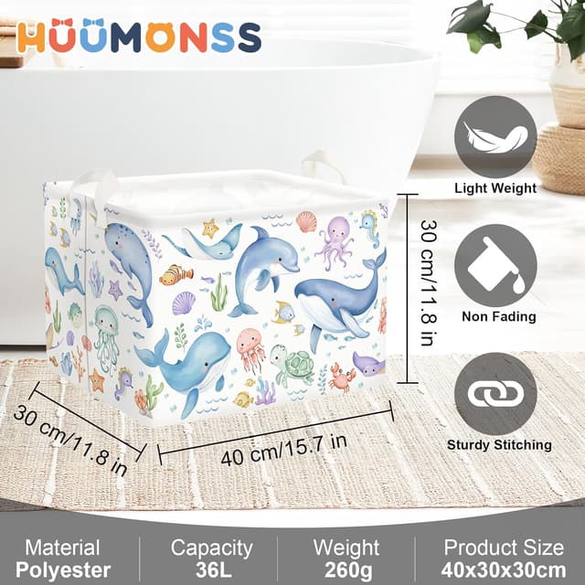 Thumbnail 5 de HUUMONSS Cute Sea Animals Laundry Basket 63L