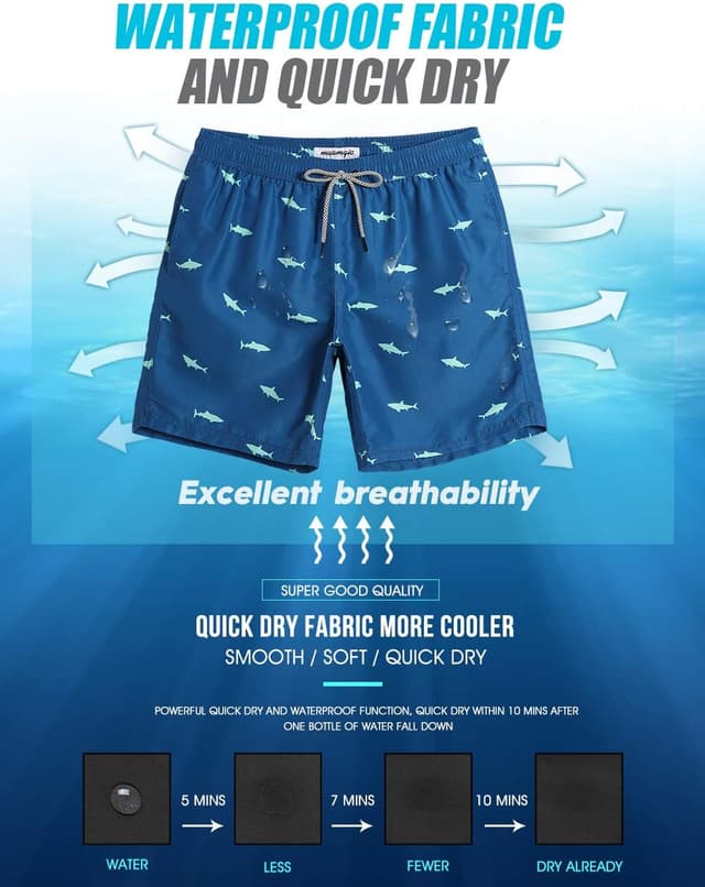 Detalle de MaaMgic Herren-Badeshorts mit 18 cm Innenlänge, schnelltrocknend und Mesh-Futter