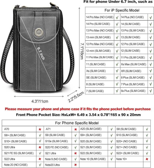 Detalle 2 de S-ZONE RFID Blocking 6.7 Inch Phone Purse Small Crossbody Bag – PU Leather Cellphone Wallet