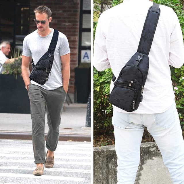 Detalle de flintronic Zaino Monospalla Sling Bag a tracolla uomo con USB esterna e 3 tasche