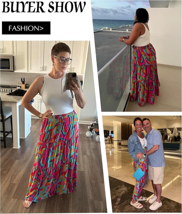 Thumbnail 4 de EARKOHA Boho Maxi Skirt High Waist