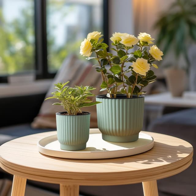 Detalle 2 de T4U 10cm Self Watering Plant Pots Indoor (6 Pack) — green plastic pots with cotton rope wicking