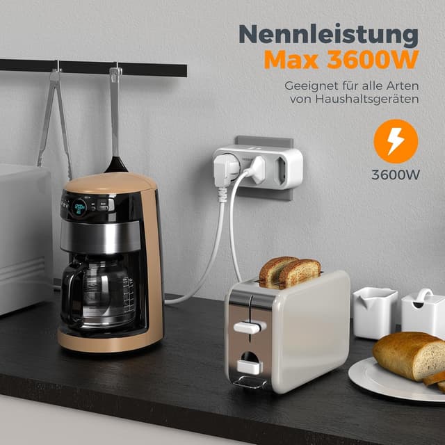 Detalle 2 de TESSAN Mehrfachstecker mit USB, 3-fach