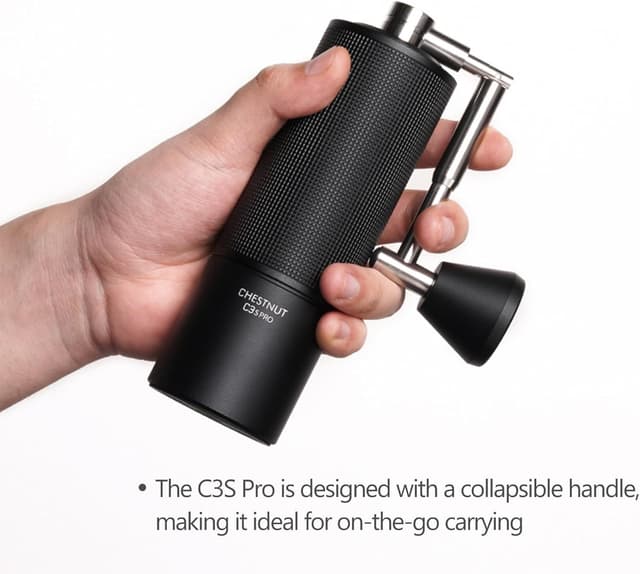 Detalle de Timemore Chestnut C3S Pro Manual Coffee Grinder (S2C conical burr, foldable handle) in Black