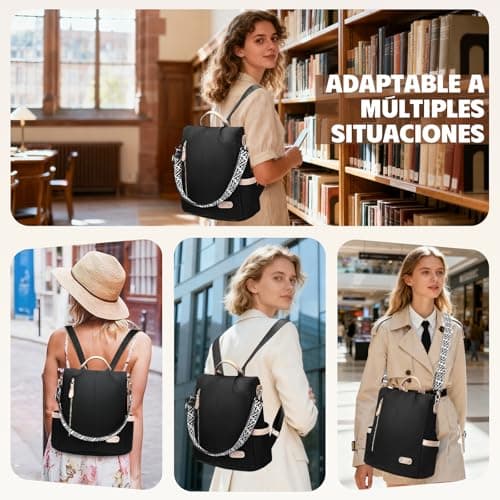 Thumbnail 7 de ONETOALL Bolso Mochila Mujer antirrobo impermeable convertible con bolsillos RFID (negro)