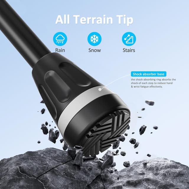 Detalle de HEALTHBAZAAR faltbarer Gehstock für alle Gelände mit Stoßdämpfung, höhenverstellbar (152–195 cm)