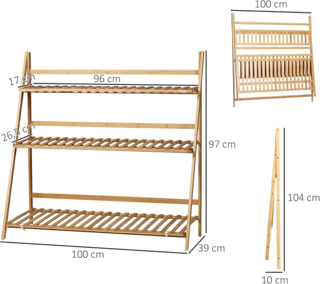 Thumbnail 6 de Outsunny Étagère à plantes en bambou 3 niveaux 100 cm