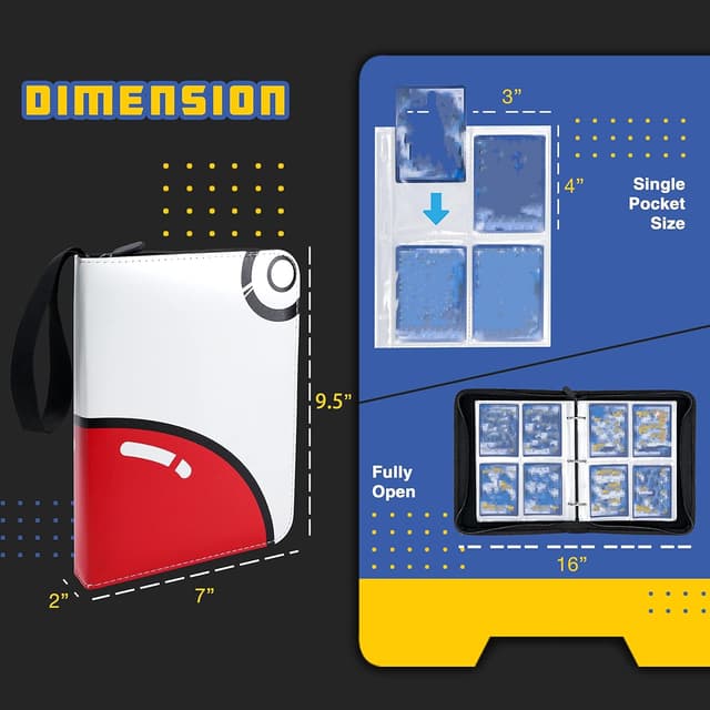 Detalle de Card Binder for Pokémon – 4-Pocket Zipper Binder with 60 Removable Pages (480 Storage)