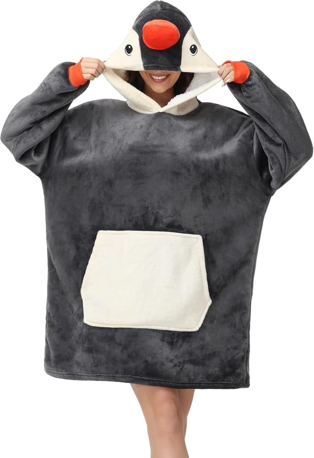 Detalle de LATH.PIN plaid à capuche motif panda en grandes tailles unisexe (sweat-shirt chaud)