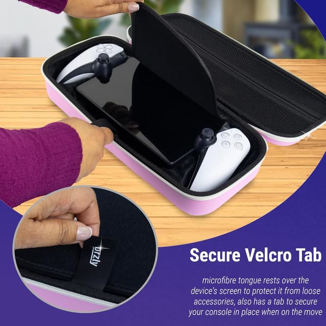 Detalle de Carry Case for PlayStation Portal remote player (PS5) – travel storage protection for headset charger and accessories, grey/white